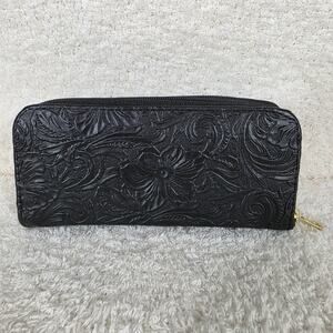 Mexican Handmade Black Floral Embossed Leather Wallet